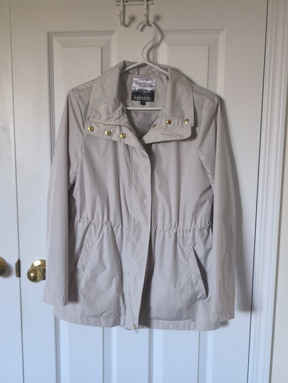 Kensie Light Grey Silver Trench Fall Rain Anorak Coat Jacket